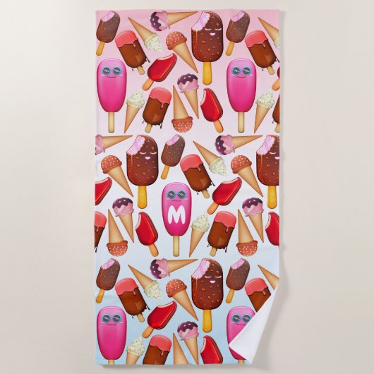 Serviette De Plage Monogrammes de Cou de Cone de Crème de glace Cute (Devant)