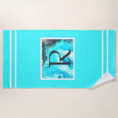 Serviette De Plage Monogrammes Turquoises Grandes Blancs Agate Art Él (Devant)