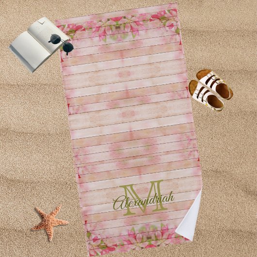 Serviette De Plage Monographie de famille de bois rose fleuri rustiqu