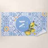 Serviette De Plage Monographie de fruit de citron, carreau bleu (Devant)