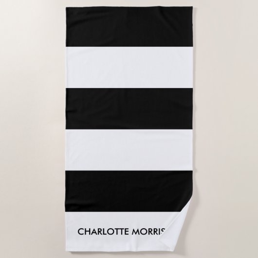 Serviette De Plage Monographie de marque moderne rayures noir et blan (Devant)