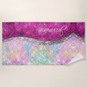 Serviette De Plage Monographie de parties scintillant en argent rose  (Devant)