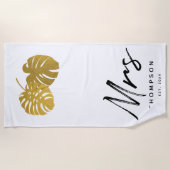 Serviette De Plage Monstera d'or moderne Feuille Tropical Script (Devant)