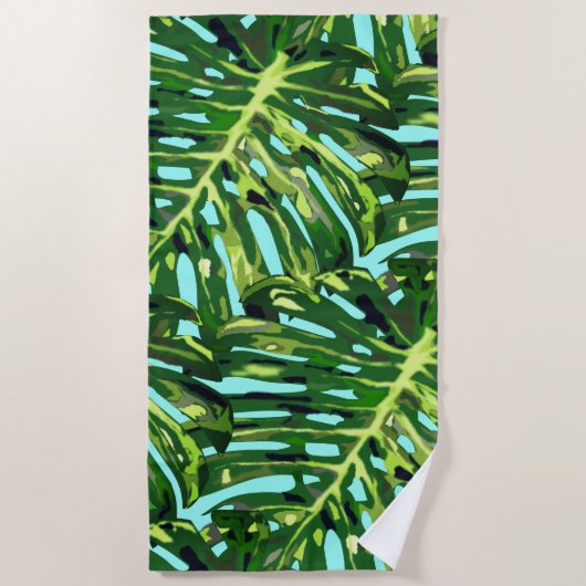Serviette De Plage Monstera Feuille Beach Towel Vacances exotiques (Devant)