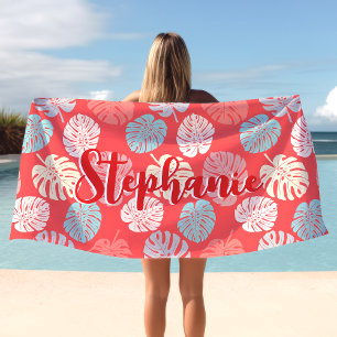Serviette De Plage Monstera Feuille Colorful Coral Tropical Nom du sc