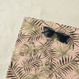 Serviette De Plage Monstera feuille de palmier tropical pêche rose et
