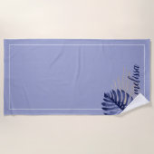 Serviette De Plage Monstera Gold Palm Leaf Dusty Blue Tropical (Devant)