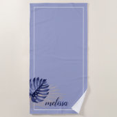 Serviette De Plage Monstera Gold Palm Leaf Dusty Blue Tropical (Devant)