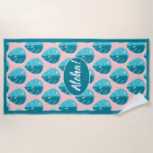 Serviette De Plage Monstera Leaves - Blue and Pink (Devant)