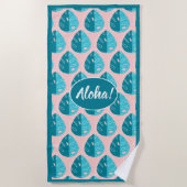 Serviette De Plage Monstera Leaves - Blue and Pink (Devant)
