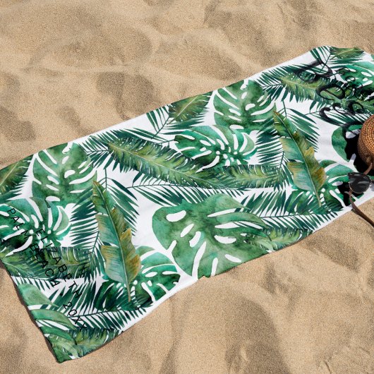 Serviette De Plage Monstera Palm Banana Feuilles tropicaux | Monogram
