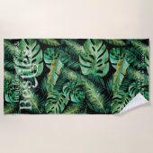 Serviette De Plage Monstera Palm Banana Feuilles tropicaux | Monogram (Devant)