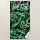 Serviette De Plage Monstera Palm Banana Feuilles tropicaux | Monogram (Devant)