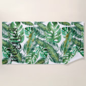 Serviette De Plage Monstera Palm Banana Feuilles tropicaux | Monogram (Devant)