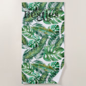 Serviette De Plage Monstera Palm Banana Feuilles tropicaux | Monogram (Devant)