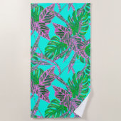 Serviette De Plage Monstera Palm feuille coleus tropical turquoise ro (Devant)