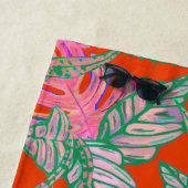 Serviette De Plage Monstera palmier coleus feuille tropicale rouge ve (En situation)