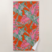 Serviette De Plage Monstera palmier coleus feuille tropicale rouge ve (Devant)