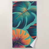 Serviette De Plage Monstera Tropical Aquarelle Verdure Palm Feuilles (Devant)