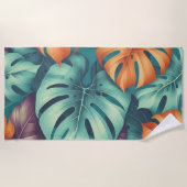 Serviette De Plage Monstera Tropical Aquarelle Verdure Palm Feuilles (Devant)