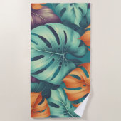 Serviette De Plage Monstera Tropical Aquarelle Verdure Palm Feuilles (Devant)