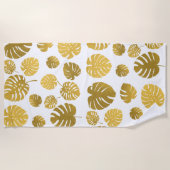 Serviette De Plage Monstère d'or moderne Feuille Tropical Motif (Devant)