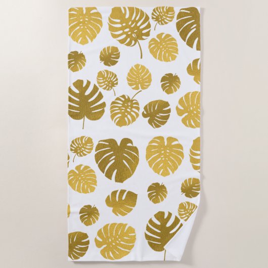 Serviette De Plage Monstère d'or moderne Feuille Tropical Motif (Devant)