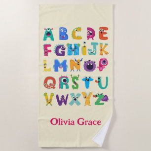 Serviette De Plage Monstre Personnalisé ABC Monstres Silly Alphabet