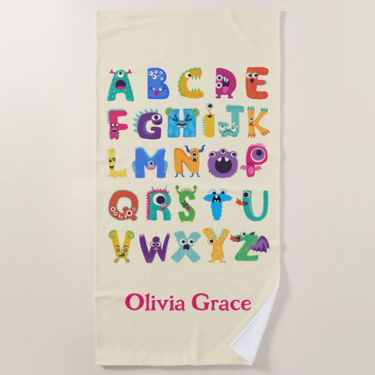 Serviette De Plage Monstre Personnalisé ABC Monstres Silly Alphabet (Devant)
