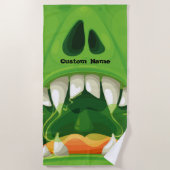 Serviette De Plage Monstre vert avec grandes dents (Devant)