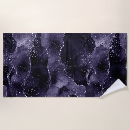 Serviette De Plage Moody Agate | Midnight Indigo Deep Purple Glam (Devant)