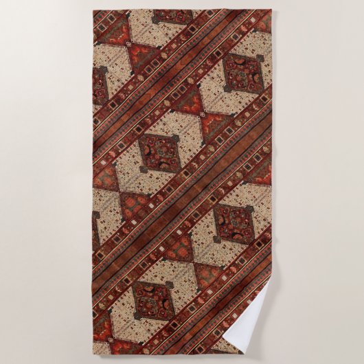 Serviette De Plage Moquette orientale motif en orange et crème (Devant)