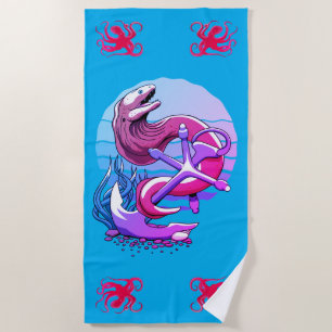 Serviette De Plage Moray anguille et Ancre et poulpe