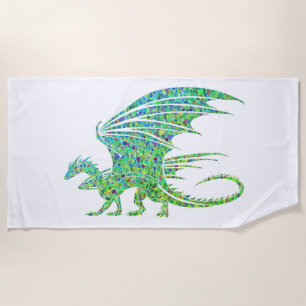 Serviette De Plage Mosaïque Extraordinaire de dragon vert