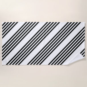 Serviette De Plage Motif à cinq bandes noir et blanc
