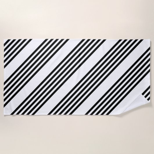 Serviette De Plage Motif à cinq bandes noir et blanc (Devant)