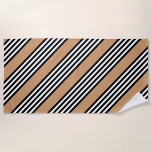 Serviette De Plage Motif à cinq bandes noir et blanc avec bronzage