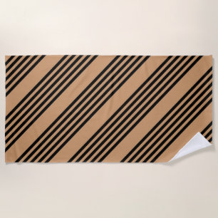 Serviette De Plage Motif à cinq bandes noir et brun