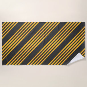 Serviette De Plage Motif à cinq bandes Sunny jaune et charbon de bois