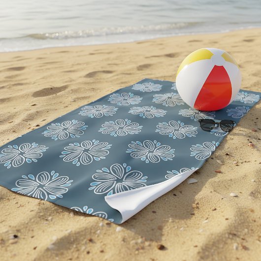 Serviette De Plage Motif à fleurs en bleu et blanc