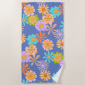 Serviette De Plage Motif à fleurs Hippie rétro en bleu (Devant)