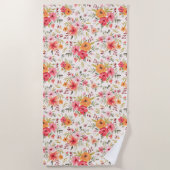 Serviette De Plage Motif à fleurs Orange Doodle Garden (Devant)