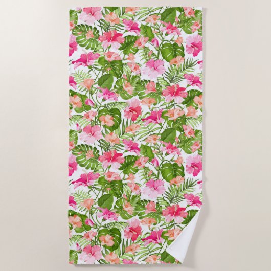 Serviette De Plage Motif à hibiscus palm monstère tropicale (Devant)