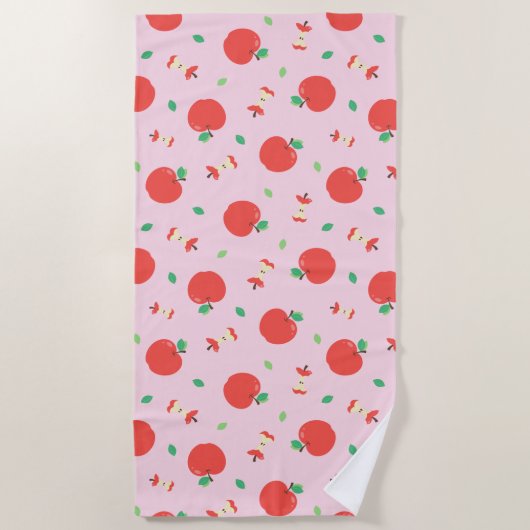 Serviette De Plage Motif à la pomme mignonne avec Arrière - plan rose (Devant)