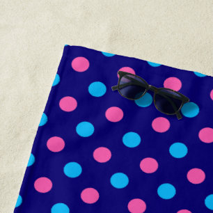 Serviette De Plage Motif à pois bleu marine rose cyan