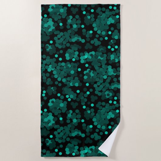Serviette De Plage Motif à pois vert turquoise sur noir (Devant)