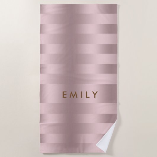 Serviette De Plage motif à rayures rose-or (Devant)