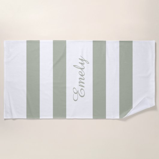 Serviette De Plage Motif à rayures vert Sage moderne (Devant)