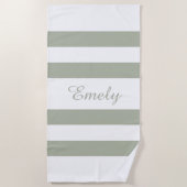 Serviette De Plage Motif à rayures vert Sage moderne (Devant)