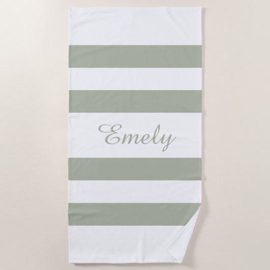 Serviette De Plage Motif à rayures vert Sage moderne (Devant)
